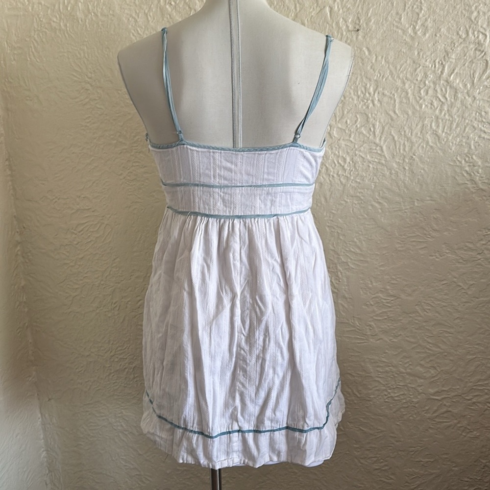 Vintage Forever 21 y2k 2000s White Empire Waist Light Blue Sun Mini Dress Medium - Picture 6 of 10